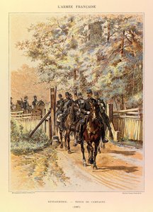 Typen en uniformen van het Franse leger van kapitein Jules Richard, geïllustreerd door Edouard Detaille: Gendarmerie in velduniform in 1887, privécollectie door Jean Baptiste Edouard Detaille
