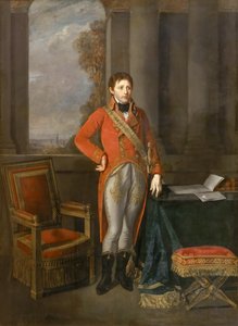 Napoleon Bonaparte als Eerste Consul voor een uitzicht op Antwerpen