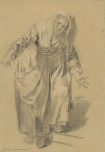Oude vrouw met uitgestrekte armen (Studie voor het Napolitaanse gebaar) door Jean Baptiste Greuze
