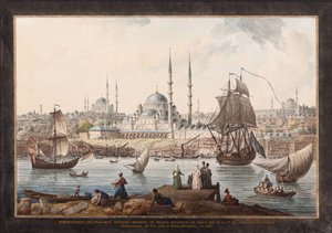De Yeni Cami en de haven van Istanbul door Jean Baptiste Hilair