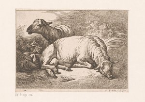 Twee schapen door Jean Baptiste Huet (le vieux)