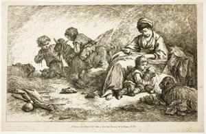 Moeder en kinderen met schapen door Jean Baptiste Huet