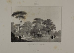 Fontein in de Tuin van de Villa Borghese, Rome door Jean Baptiste Isabey