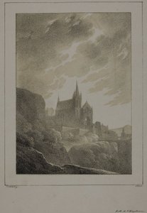 Zicht op een Kerk door Jean Baptiste Isabey