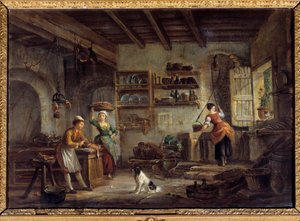 Een keukeninterieur Koks en dienstmeisjes bereiden de maaltijden van hun meester door Jean Baptiste Lallemand