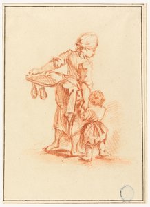 Tekening, Een vrouw die een kind leidt, 1750-75 door Jean Baptiste Le Prince