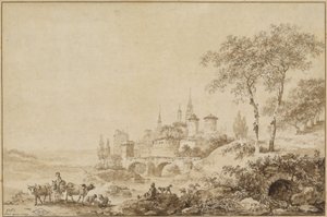 Herders in een Landschap voor een Versterkte Stad door Jean Baptiste Le Prince