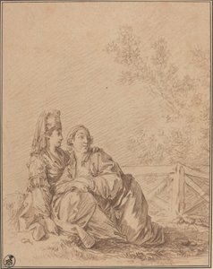 Twee Russen zittend in landschap door Jean Baptiste Le Prince