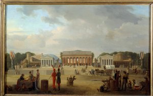 Uitzicht op het grote theater op de Place de la Concorde in Parijs voor het feest van de Vrede op 18 Brumaire jaar X (9/11/1801)
