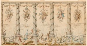 Tekening, Project voor wandtapijt gewijd aan het boerenleven, 1780-95 door Jean Baptiste Marie Huet