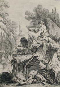 Fontein met een Najade zittend op een schelp