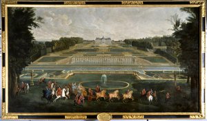 Marie Lescszinska, koningin van Frankrijk (1703-1768) in de tuinen van het kasteel van Vaux Le Vicomte door Jean Baptiste Martin