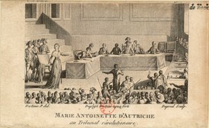 Marie Antoinette bij het Revolutionaire Tribunaal door Jean Baptiste Michel Dupréel