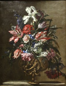 Bloemen in een vaas. door Jean Baptiste Monnoyer