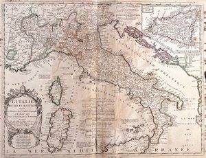 Kaart van Italië, met Corsica, Sardinië en Sicilië door Jean Baptiste Nolin