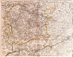 Kaart van Spaans Brabant (Vlaams en Waals Brabant) en het bisdom Luik (België) (Gravure) door Jean Baptiste Nolin