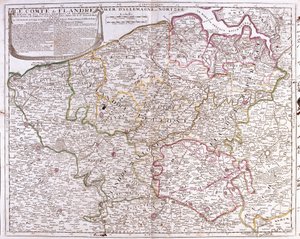 Kaart van het graafschap Vlaanderen (huidig West- en Oost-Vlaanderen van België) door Jean Baptiste Nolin