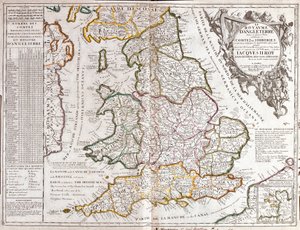 Kaart van het Koninkrijk Engeland, onder het bewind van James II door Jean Baptiste Nolin