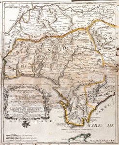 Kaart van de koninkrijken Granada en Andalusië (Spanje) door Jean Baptiste Nolin