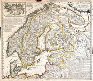 Kaart van de koninkrijken Noorwegen, Zweden en Denemarken door Jean Baptiste Nolin