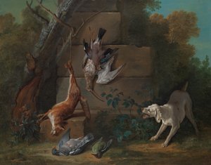 Hond bewaakt dood wild, 1753 door Jean Baptiste Oudry