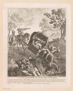 Draagkoets met paarden valt in het water door Jean Baptiste Oudry