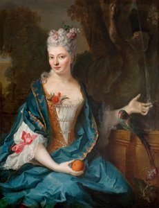 Frans: Dame in een tuin door Jean Baptiste Oudry
