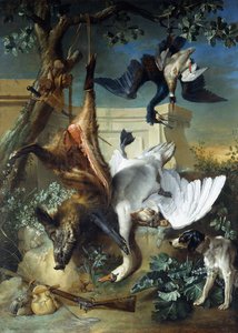 La Retour de Chasse: Een jachthond bewaakt dood wild door Jean Baptiste Oudry