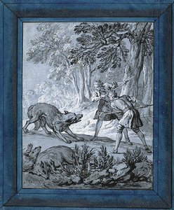 Men Attacking Wolves ("Rien de Trop III") door Jean Baptiste Oudry
