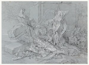 Stilleven met Vis en Papegaai door Jean Baptiste Oudry