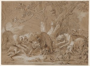 Wilde Zeug en Haar Jongeren Aangevallen door Honden door Jean Baptiste Oudry