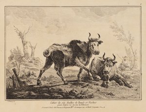 Cahier van Zes Bladen met Runderen en Koeien door Jean Baptiste Pillement