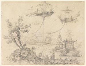 Tekening, Chinoiserie Fantasie, 1770-90 door Jean Baptiste Pillement