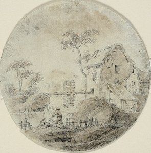 Watermolen met Figuren naast de Rivier