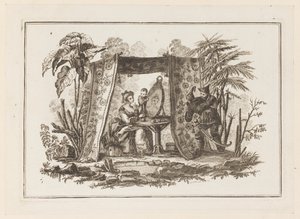 Vrouwen die in spiegel kijken, uit "Nouveau Cahier de Six Feuilles De Différents Sujets Chinois Historiés"