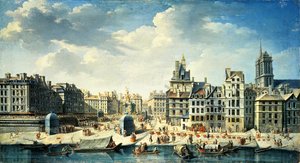 Een plein aan de oevers van de Seine in Parijs door Jean Baptiste Raguenet