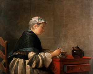 Een dame die thee drinkt, 1735 door Jean Baptiste Simeon Chardin