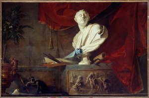 Allegorie van de kunsten: stilleven met gebeeldhouwde buste, palet en penselen