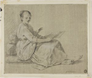 Vrouw op blote voeten zittend op grond door Jean Baptiste Simeon Chardin