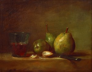 Peren, walnoten en een glas wijn. Rond 1768