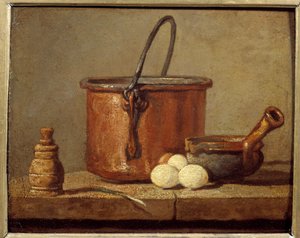 Keukengerei, ketel, poelon en eieren