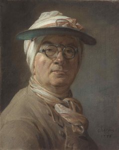 Zelfportret met een oogschaduw door Jean Baptiste Simeon Chardin