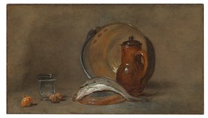 Stilleven met vis en een koperen pot door Jean Baptiste Simeon Chardin