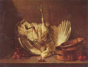 Stilleven met hangende kalkoen door Jean Baptiste Simeon Chardin