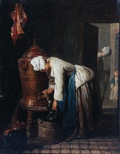 Vrouw die water haalt bij de cisterne door Jean Baptiste Simeon Chardin