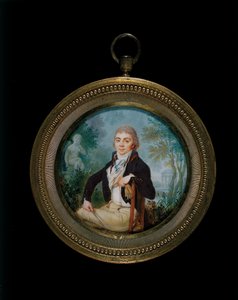 Portret Miniatuur van een jonge heer genaamd Mr Videl, zittend driekwart lengte