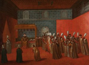 Ambassadeur Cornelis Calkoen bij zijn audiëntie met Sultan Ahmed III