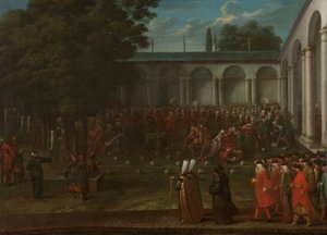 Cornelis Calkoen op weg naar de audiëntie bij sultan Ahmed III door Jean Baptiste Vanmour