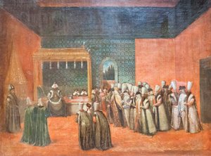 Sultan Ahmed III ontvangt een Europese ambassadeur, ca. 1725 door Jean Baptiste Vanmour