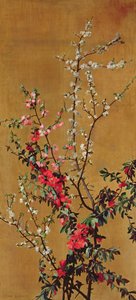 Japanse kersenboom en meidoorntakken